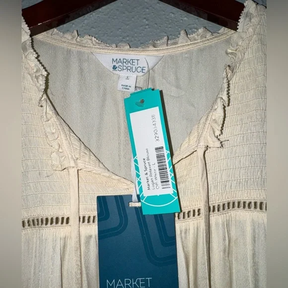 🔥NWT Market & Spruce Logan Relaxed Blouse Size Large Off White - Picture 4 of 5